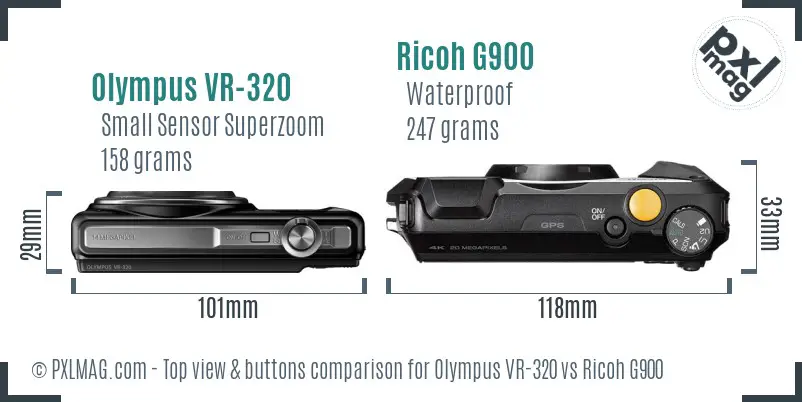 Olympus VR-320 vs Ricoh G900 top view buttons comparison