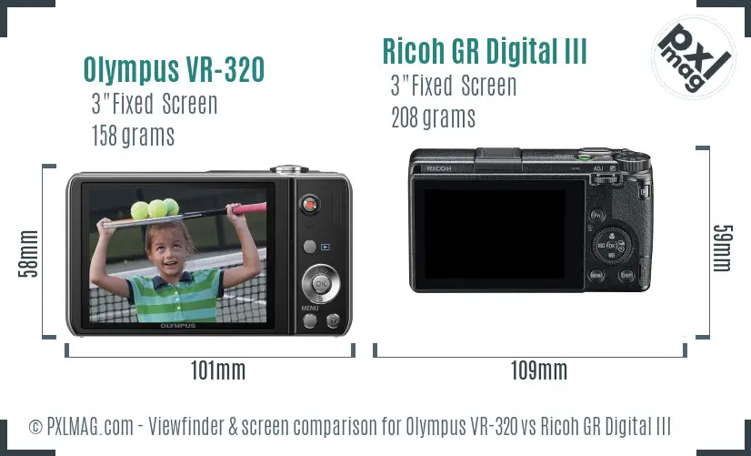 Olympus VR-320 vs Ricoh GR Digital III Screen and Viewfinder comparison