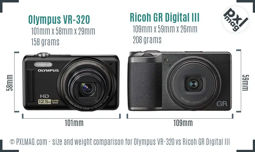 Olympus VR-320 vs Ricoh GR Digital III size comparison