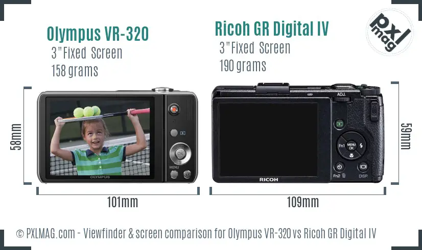 Olympus VR-320 vs Ricoh GR Digital IV Screen and Viewfinder comparison