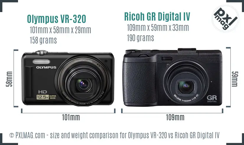 Olympus VR-320 vs Ricoh GR Digital IV size comparison