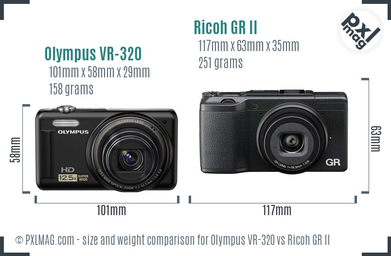 Olympus VR-320 vs Ricoh GR II size comparison Olympus VR-320 vs Ricoh GR II size comparison