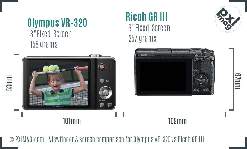 Olympus VR-320 vs Ricoh GR III Screen and Viewfinder comparison