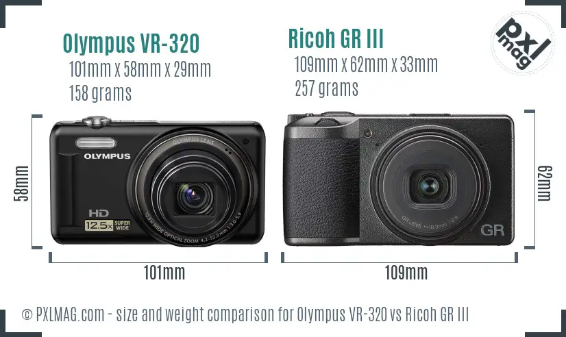 Olympus VR-320 vs Ricoh GR III size comparison