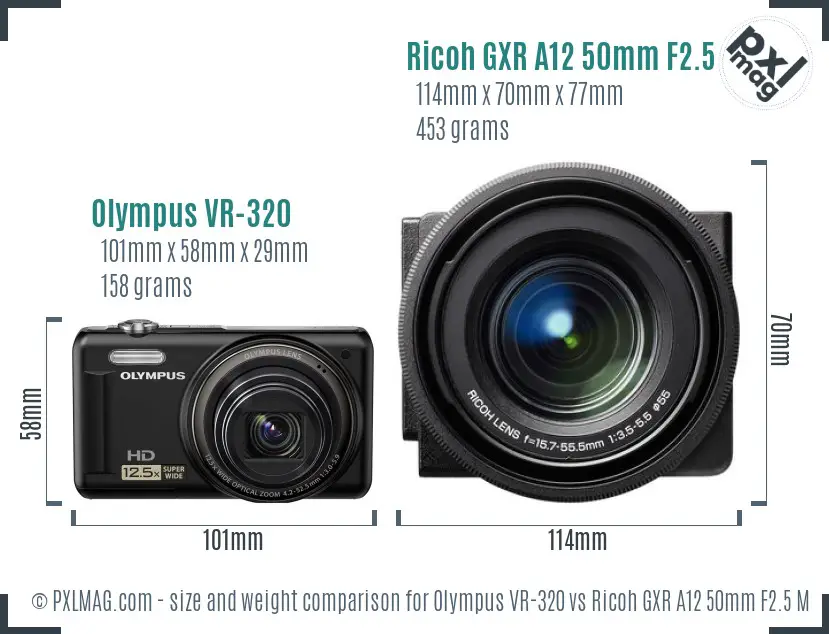 Olympus VR-320 vs Ricoh GXR A12 50mm F2.5 Macro size comparison