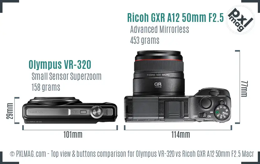 Olympus VR-320 vs Ricoh GXR A12 50mm F2.5 Macro top view buttons comparison