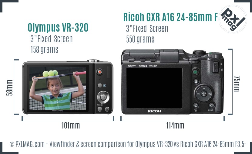Olympus VR-320 vs Ricoh GXR A16 24-85mm F3.5-5.5 Screen and Viewfinder comparison