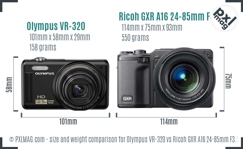 Olympus VR-320 vs Ricoh GXR A16 24-85mm F3.5-5.5 size comparison