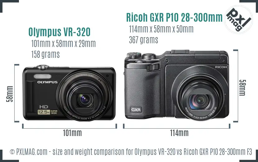 Olympus VR-320 vs Ricoh GXR P10 28-300mm F3.5-5.6 VC size comparison Olympus VR-320 vs Ricoh GXR P10 28-300mm F3.5-5.6 VC size comparison