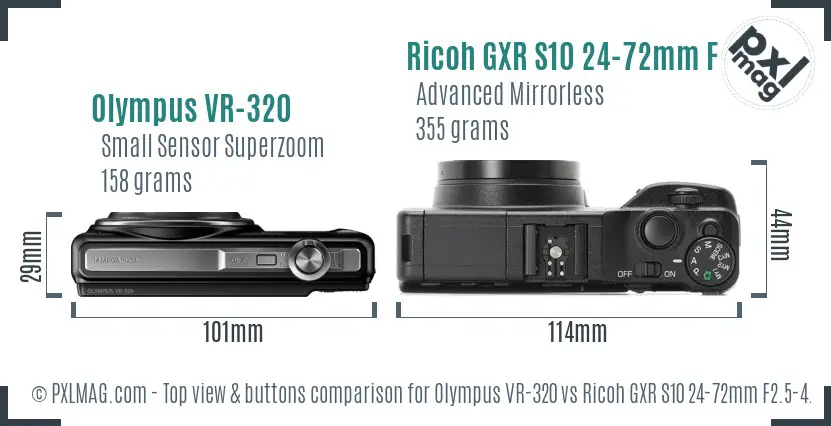 Olympus VR-320 vs Ricoh GXR S10 24-72mm F2.5-4.4 VC top view buttons comparison