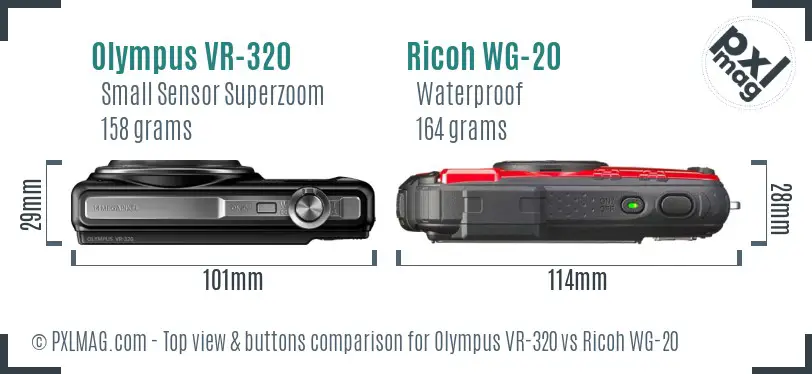 Olympus VR-320 vs Ricoh WG-20 top view buttons comparison
