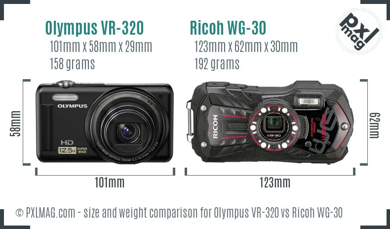 Olympus VR-320 vs Ricoh WG-30 size comparison