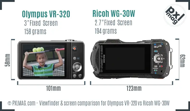 Olympus VR-320 vs Ricoh WG-30W Screen and Viewfinder comparison