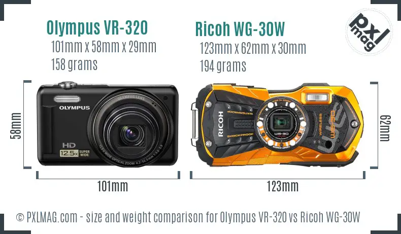 Olympus VR-320 vs Ricoh WG-30W size comparison