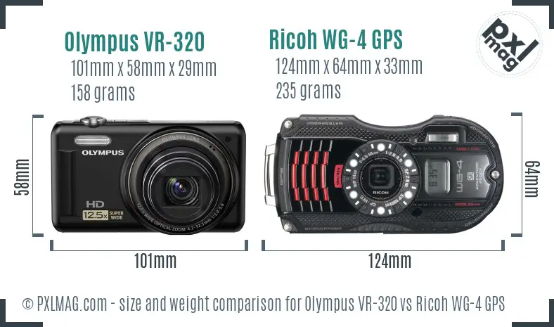 Olympus VR-320 vs Ricoh WG-4 GPS size comparison