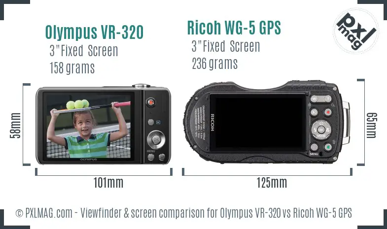 Olympus VR-320 vs Ricoh WG-5 GPS Screen and Viewfinder comparison