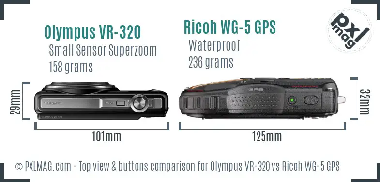 Olympus VR-320 vs Ricoh WG-5 GPS top view buttons comparison