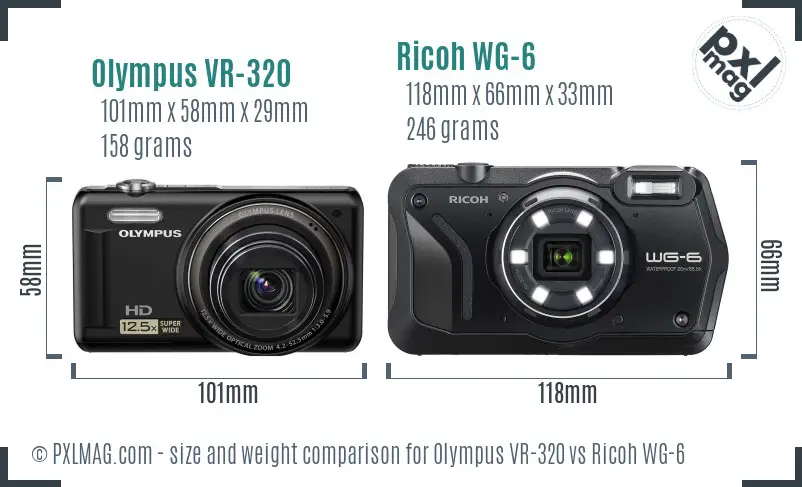 Olympus VR-320 vs Ricoh WG-6 size comparison