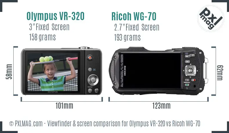 Olympus VR-320 vs Ricoh WG-70 Screen and Viewfinder comparison