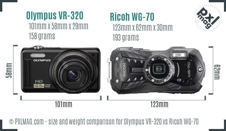 Olympus VR-320 vs Ricoh WG-70 size comparison