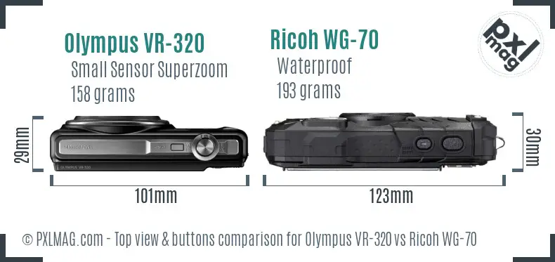 Olympus VR-320 vs Ricoh WG-70 top view buttons comparison