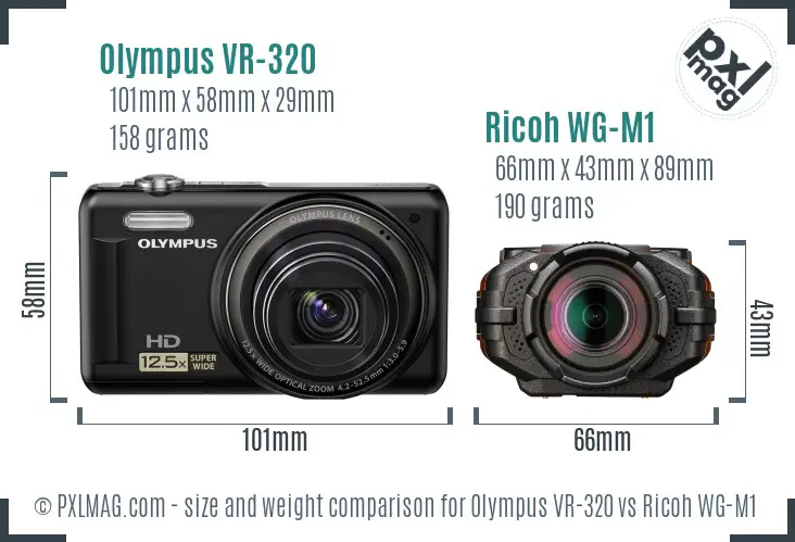 Olympus VR-320 vs Ricoh WG-M1 size comparison Olympus VR-320 vs Ricoh WG-M1 size comparison