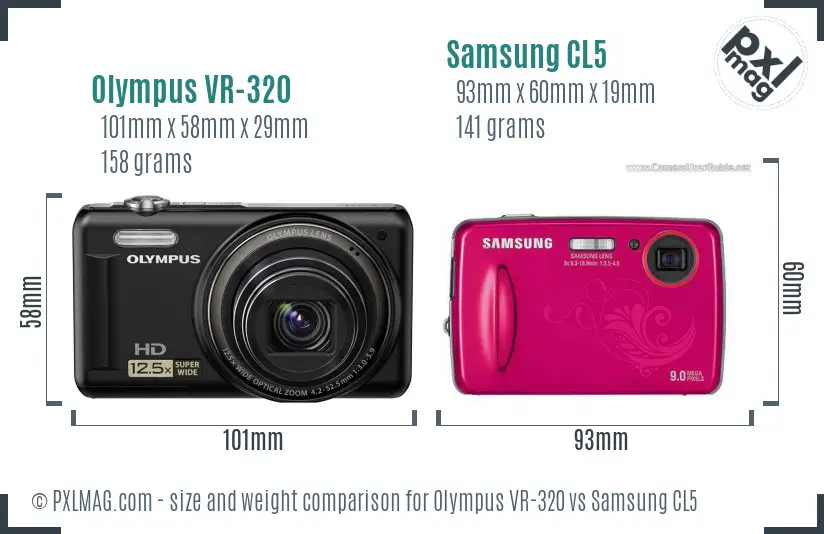 Olympus VR-320 vs Samsung CL5 size comparison