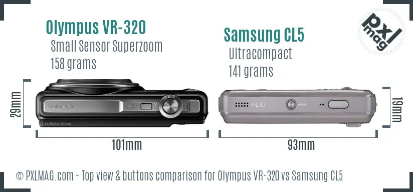 Olympus VR-320 vs Samsung CL5 top view buttons comparison