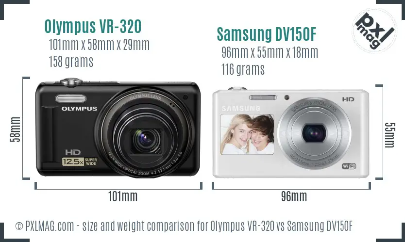 Olympus VR-320 vs Samsung DV150F size comparison