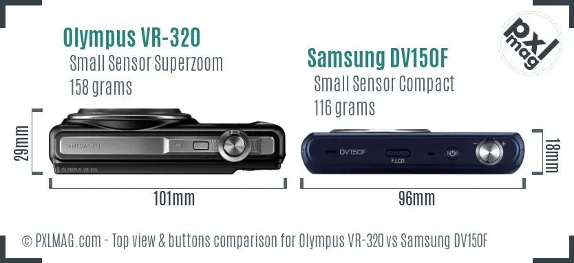 Olympus VR-320 vs Samsung DV150F top view buttons comparison