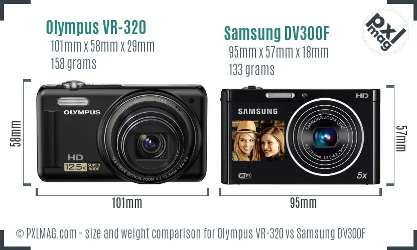 Olympus VR-320 vs Samsung DV300F size comparison