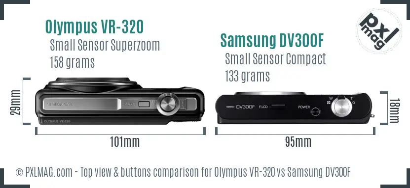 Olympus VR-320 vs Samsung DV300F top view buttons comparison