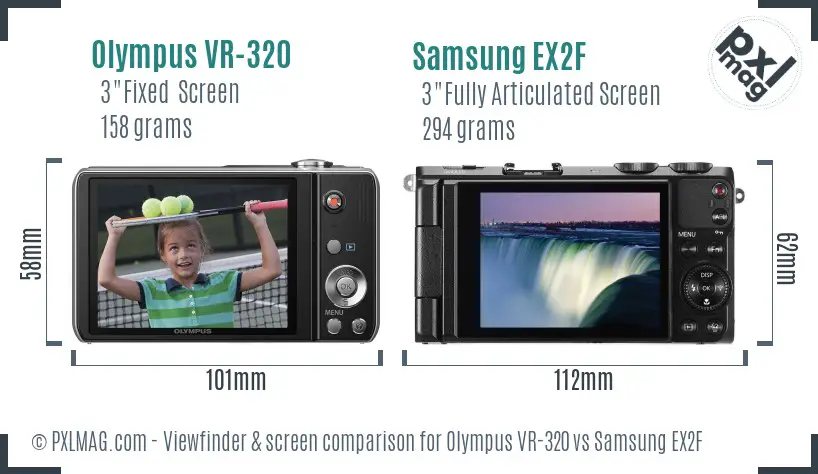 Olympus VR-320 vs Samsung EX2F Screen and Viewfinder comparison