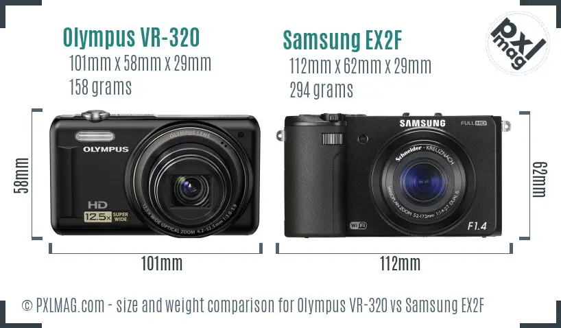 Olympus VR-320 vs Samsung EX2F size comparison