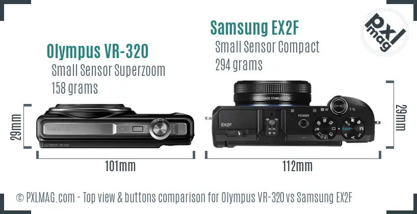 Olympus VR-320 vs Samsung EX2F top view buttons comparison