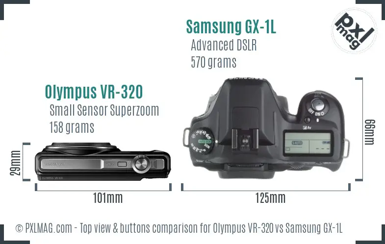 Olympus VR-320 vs Samsung GX-1L top view buttons comparison