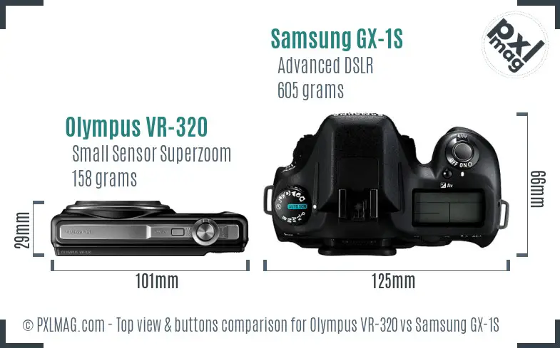 Olympus VR-320 vs Samsung GX-1S top view buttons comparison