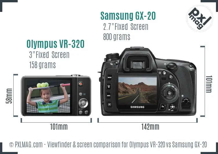 Olympus VR-320 vs Samsung GX-20 Screen and Viewfinder comparison