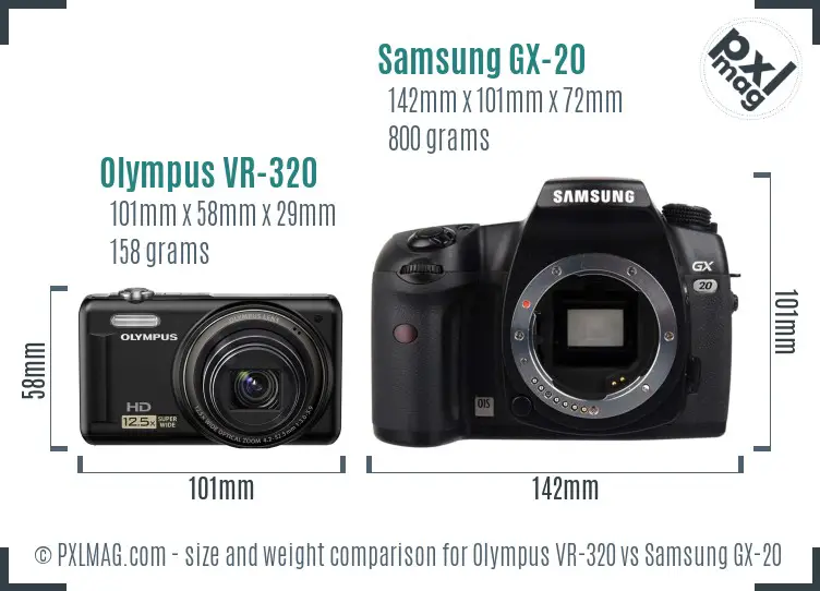 Olympus VR-320 vs Samsung GX-20 size comparison