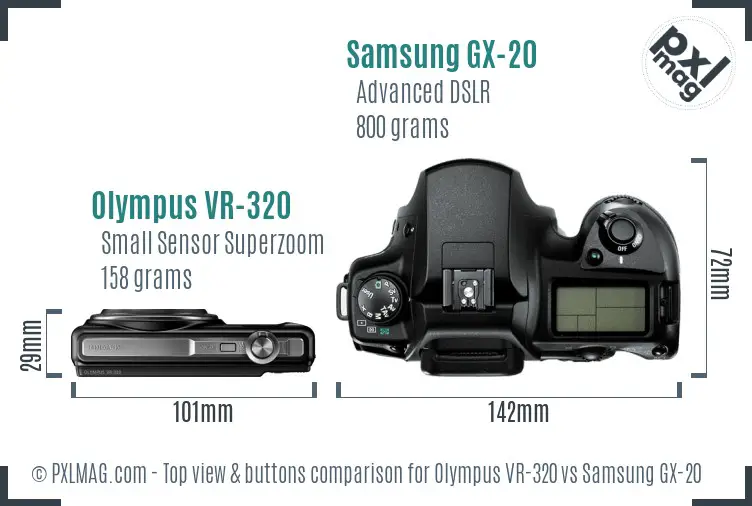 Olympus VR-320 vs Samsung GX-20 top view buttons comparison