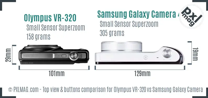 Olympus VR-320 vs Samsung Galaxy Camera 4G top view buttons comparison Olympus VR-320 vs Samsung Galaxy Camera 4G top view buttons comparison
