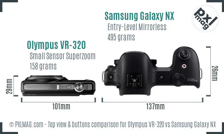 Olympus VR-320 vs Samsung Galaxy NX top view buttons comparison
