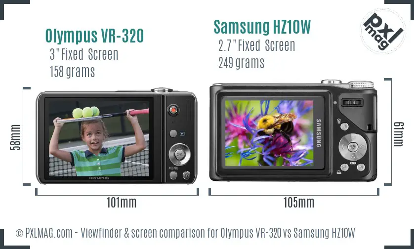 Olympus VR-320 vs Samsung HZ10W Screen and Viewfinder comparison