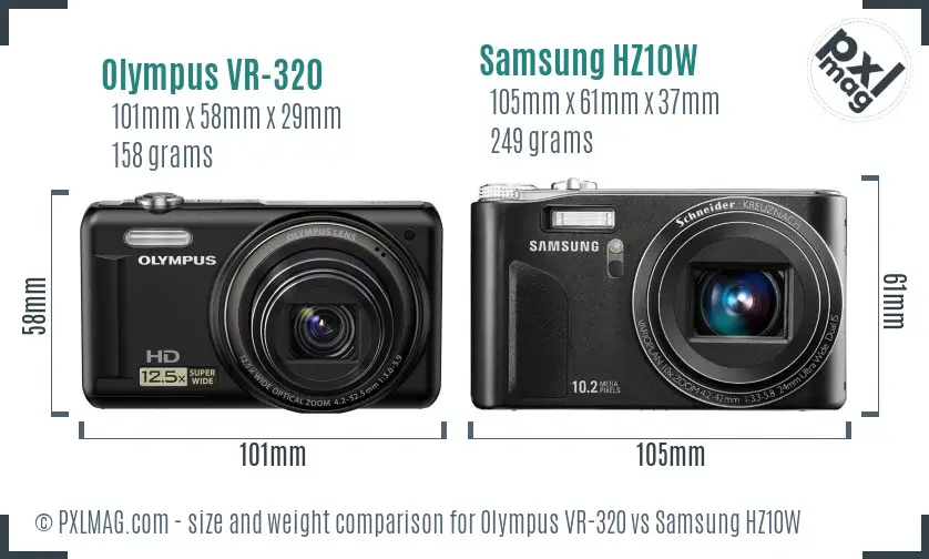 Olympus VR-320 vs Samsung HZ10W size comparison