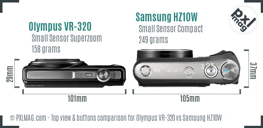 Olympus VR-320 vs Samsung HZ10W top view buttons comparison