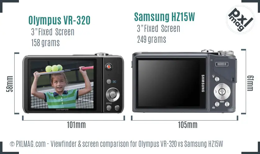 Olympus VR-320 vs Samsung HZ15W Screen and Viewfinder comparison