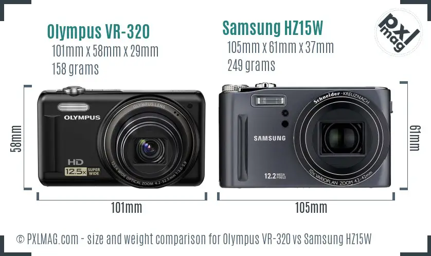 Olympus VR-320 vs Samsung HZ15W size comparison