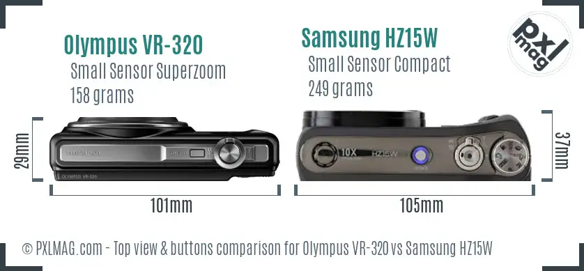 Olympus VR-320 vs Samsung HZ15W top view buttons comparison