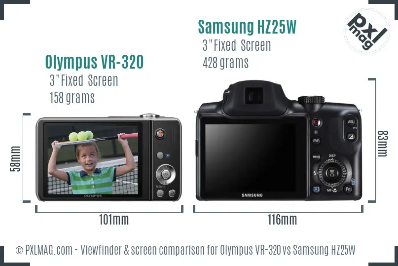 Olympus VR-320 vs Samsung HZ25W Screen and Viewfinder comparison