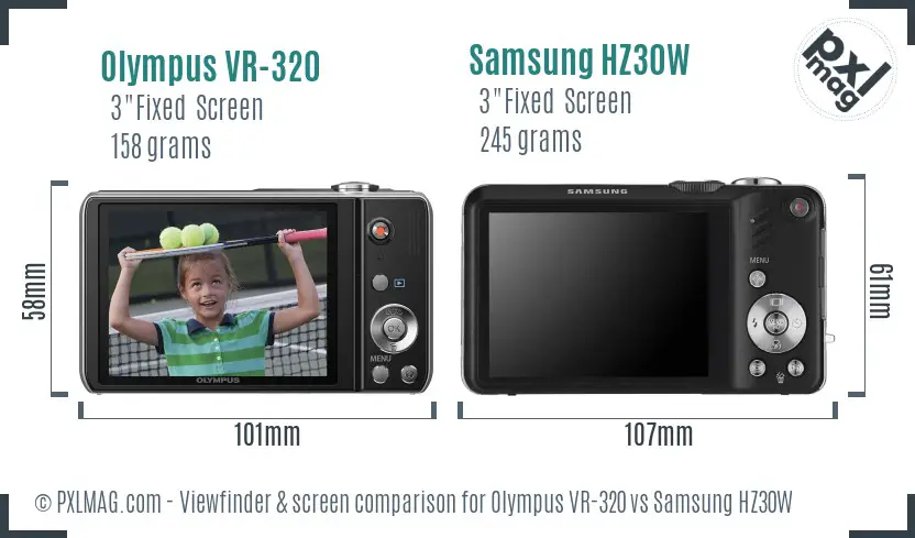 Olympus VR-320 vs Samsung HZ30W Screen and Viewfinder comparison